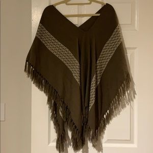 Brown fringe poncho